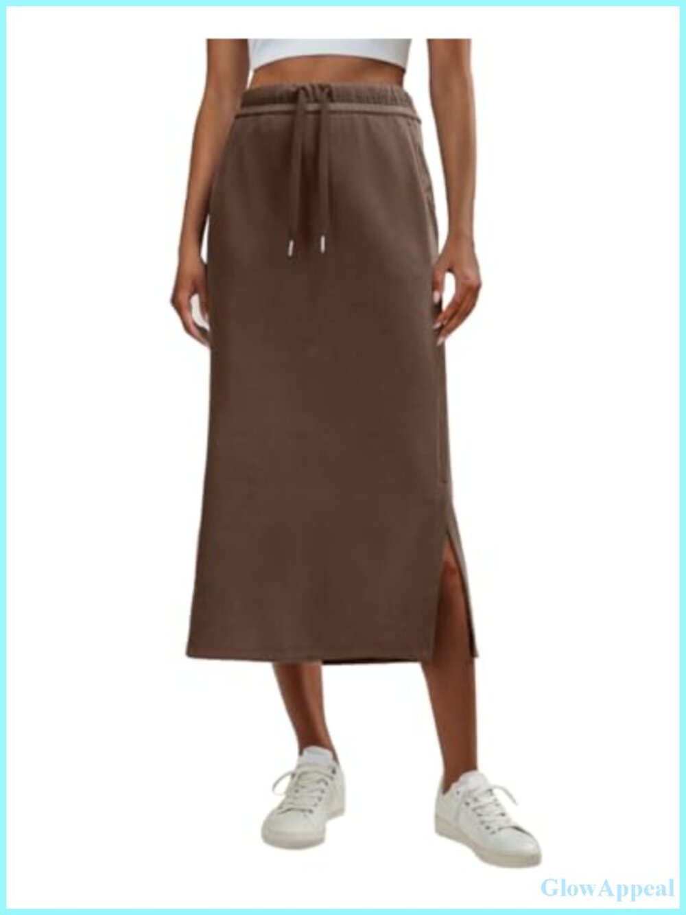 High Waisted Sweat Maxi Skirt with Pockets Slit